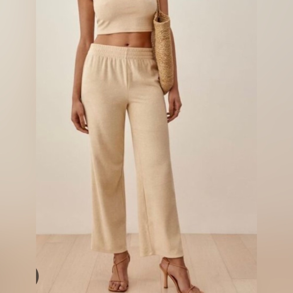 Reformation talia pant in sand cropped terry pants